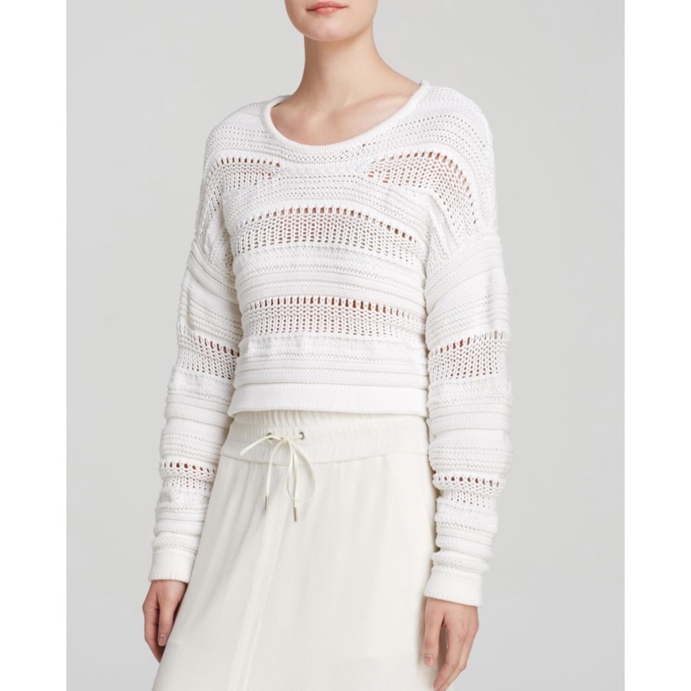 Helmut Lang Open Knit Cropped Sweater, White